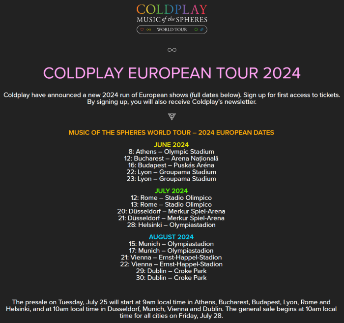 Coldplay keert ook in 2024 terug naar Europa